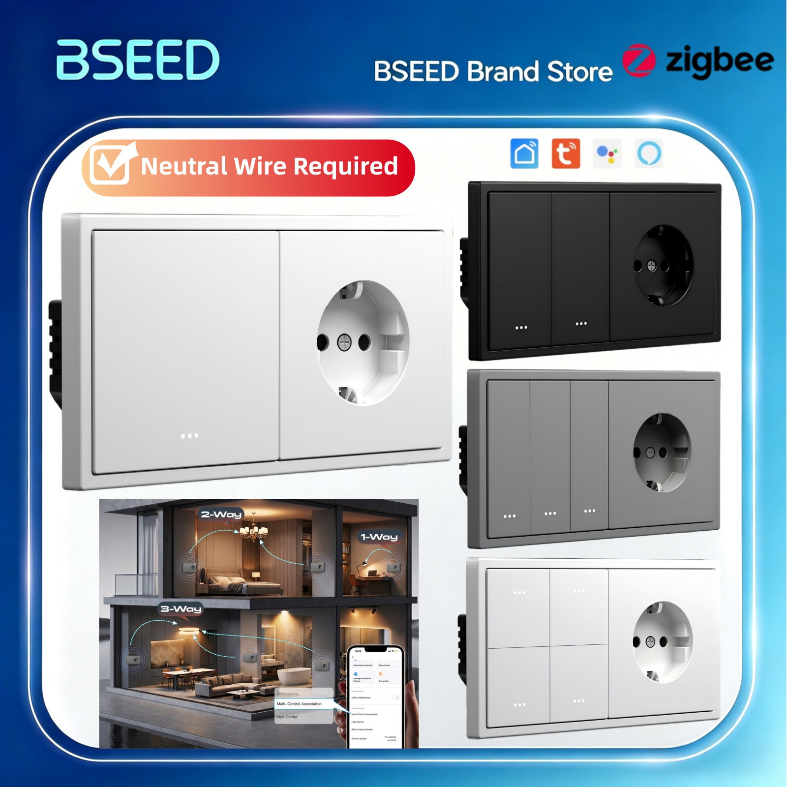 Tuya 4 Channel - BSEED Zigbee Click Switch 1/2/3/4Gang Inteligentny